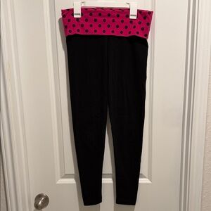 PINK Victoria's Secret Black Leggings with Pink Polka Dot Waistband